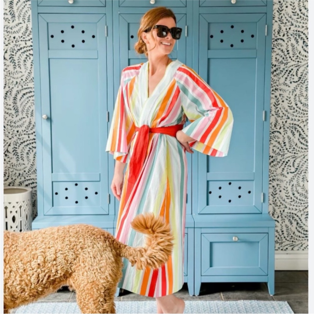 Lake Pajamas x Atlantic Pacific Bell Robe in Rainbow Stripe SZ Small new - Picture 1 of 5